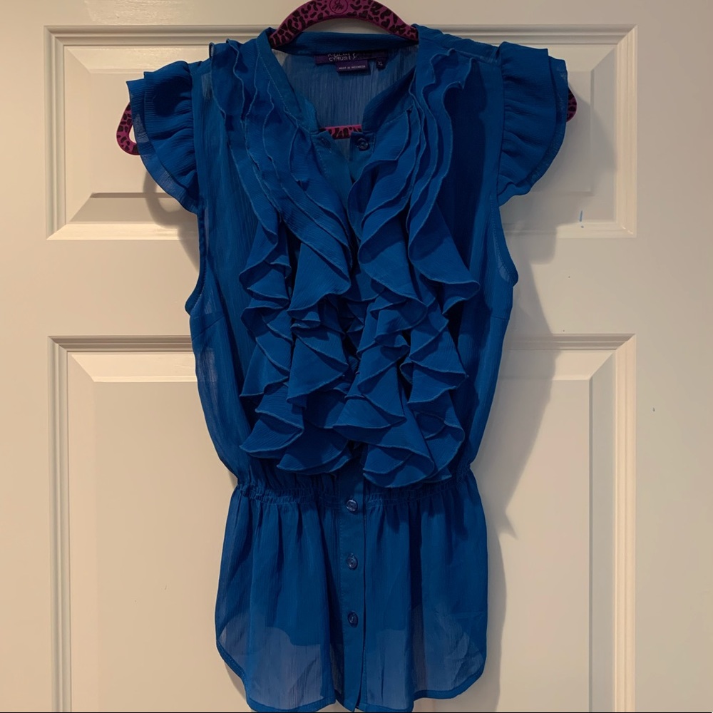 Miley Cyrus/Max Azria Blue Ruffled Blouse